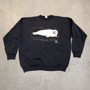 VTG 90s Save the Seals Black Crewneck Sweater Mens XL Artex